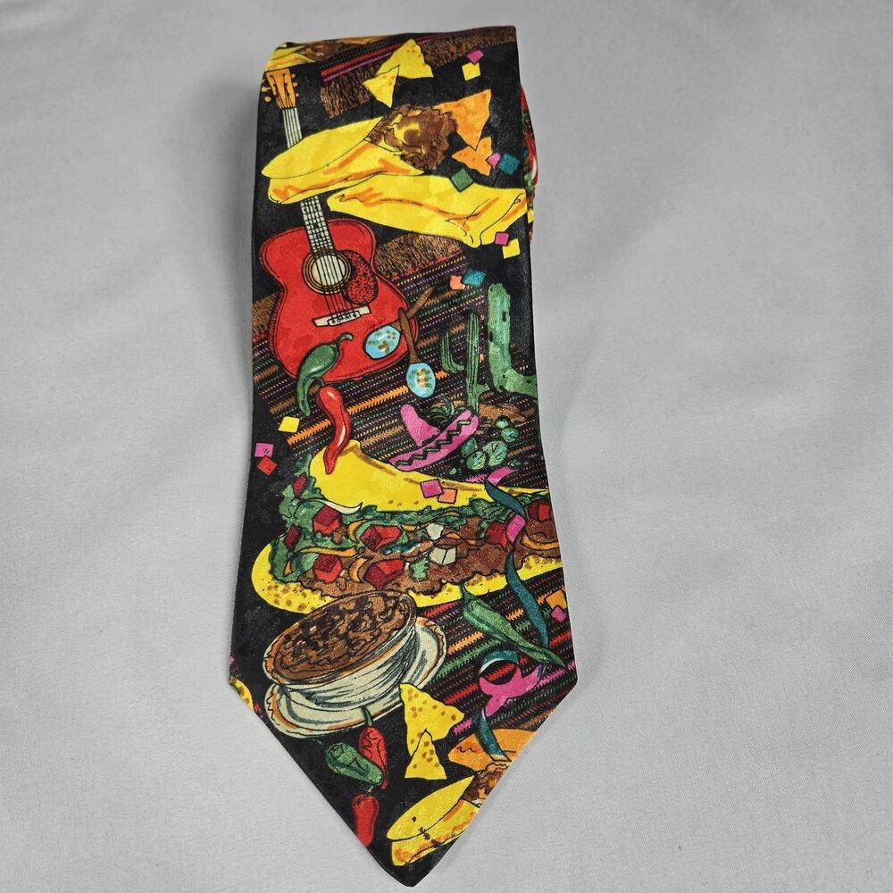 Uniforms To You Tie Mens Multicolor Mexican Food Fiesta Novelty Taco Nachos